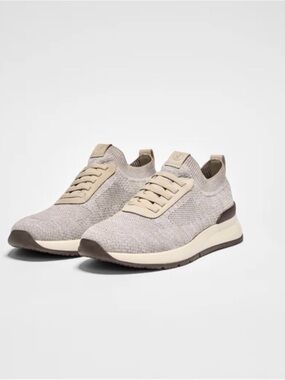 johnnie-O Men's Knit Sneakers in Light Taupe and Brown Accent
